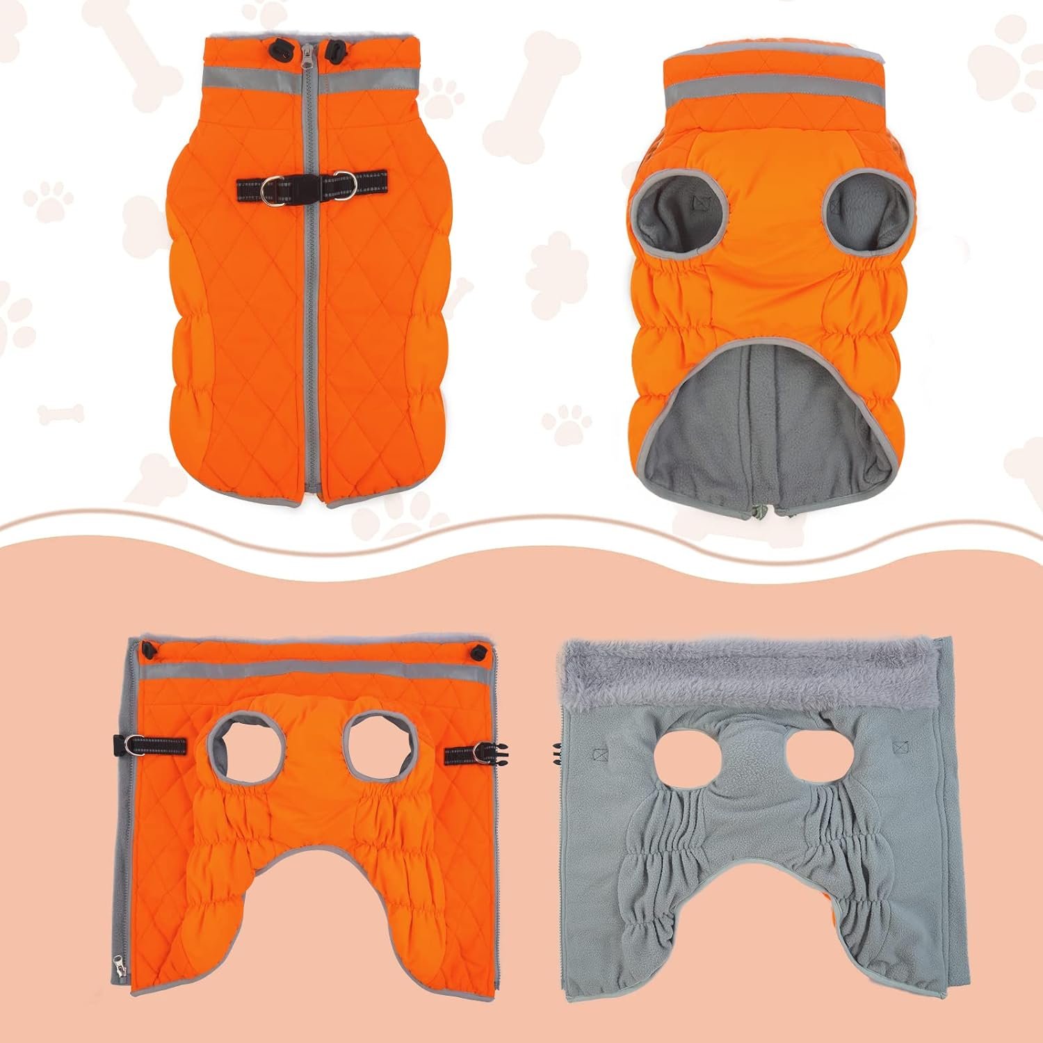Lelepet Warm Dog Winter Coat Cold Weather Jacket Windproof Reflective Turtleneck Vest with Plush Neckline D-Ring for Leash Thick Fleece Lining Jacket Pet Apparel for Small Medium Large Dogs,xx-large - Image 2