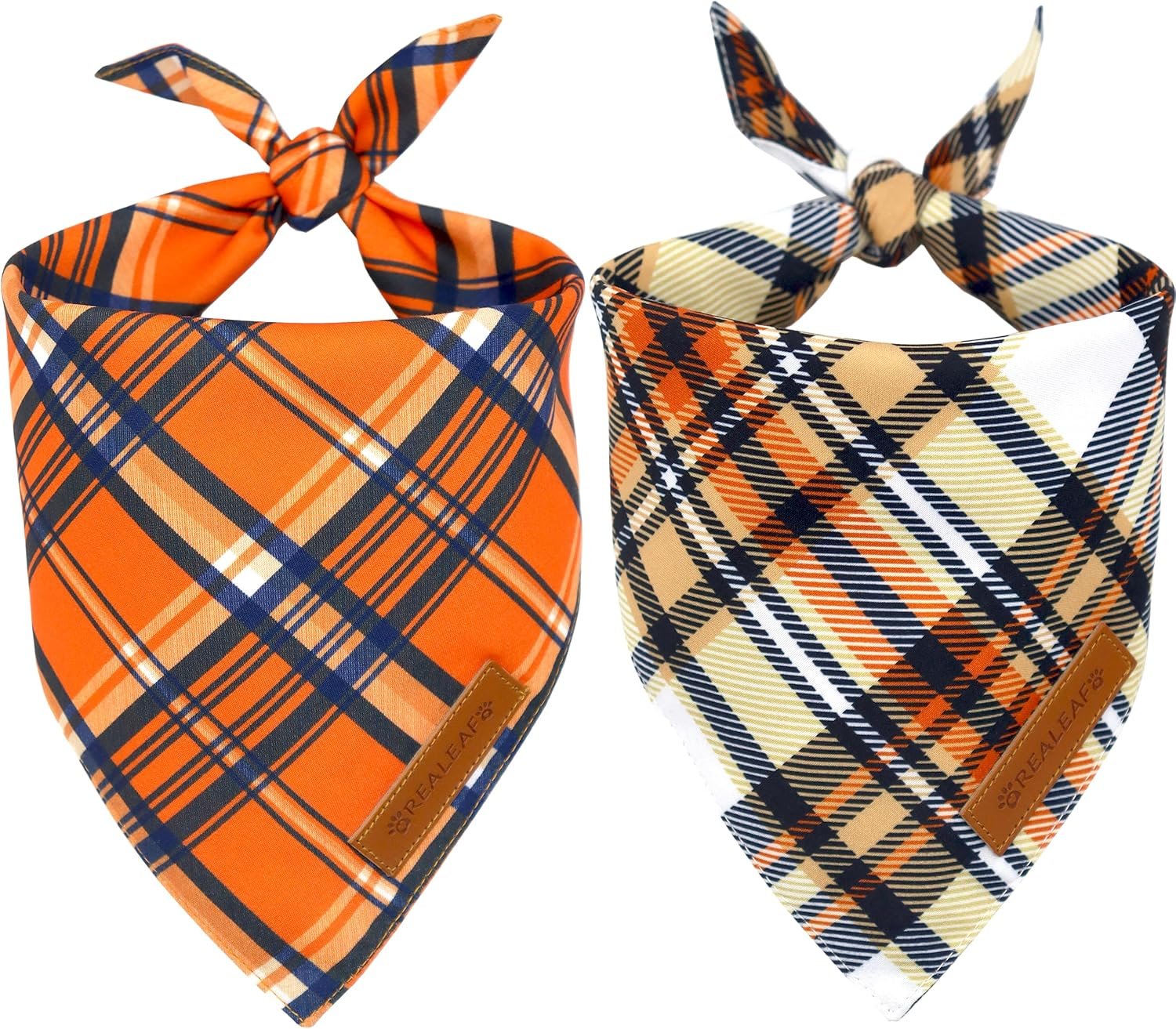 Realeaf Fall Dog Bandanas 2 Pack, Reversible Pet Scarf for Boy and Girl, Premium Durable Fabric, Holiday Halloween Thanksgiving Bandana for Large and Extra Large Dogs (X-Large)