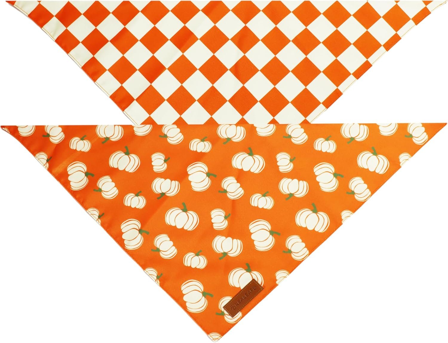 Realeaf Thanksgiving Fall Dog Bandanas 2 Pack, Orange Plaid Pumpkin Pet Scarf for Boy and Girl, Premium Durable Fabric, Holiday Halloween Bandana for Small and Medium Dogs (Fall, Small) - Image 3