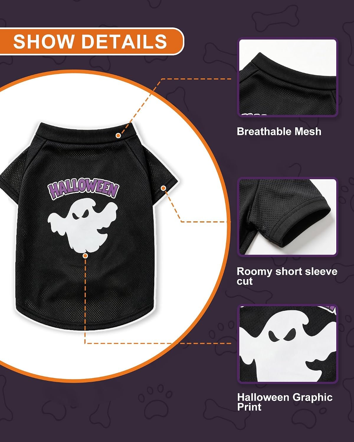 Pet Halloween T-Shirt Dog Costumes, Breathable Clothes Stretchable Shirt for Puupy or Kitten.(Purple XX-Large) - Image 6