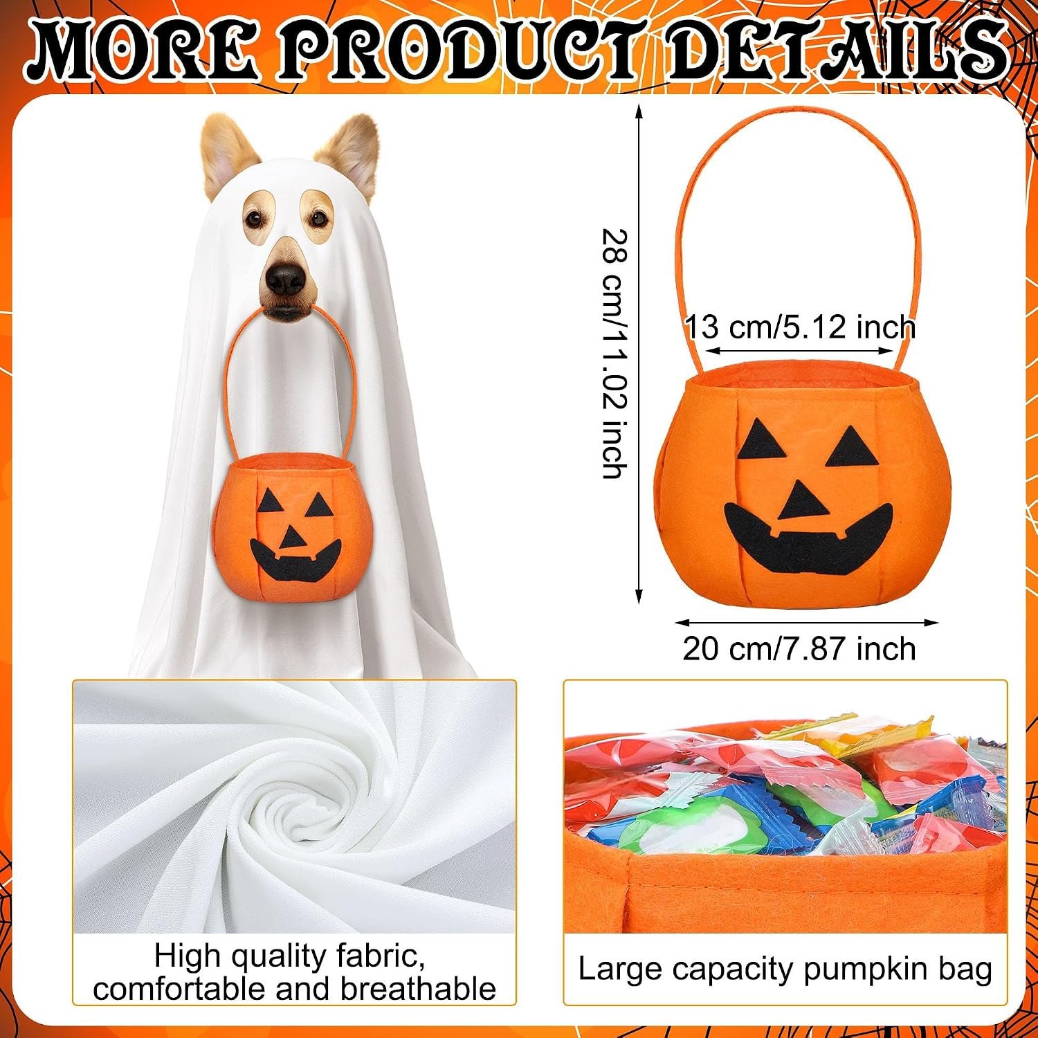 Huhumy 2 Pcs Halloween Dog Costumes with Non Woven Pumpkin Bags White Ghost Costume for Dog Cat Ghost Cosplay Clothes, Cute Party Cape for Halloween Cosplay Party (Giant) - Image 4