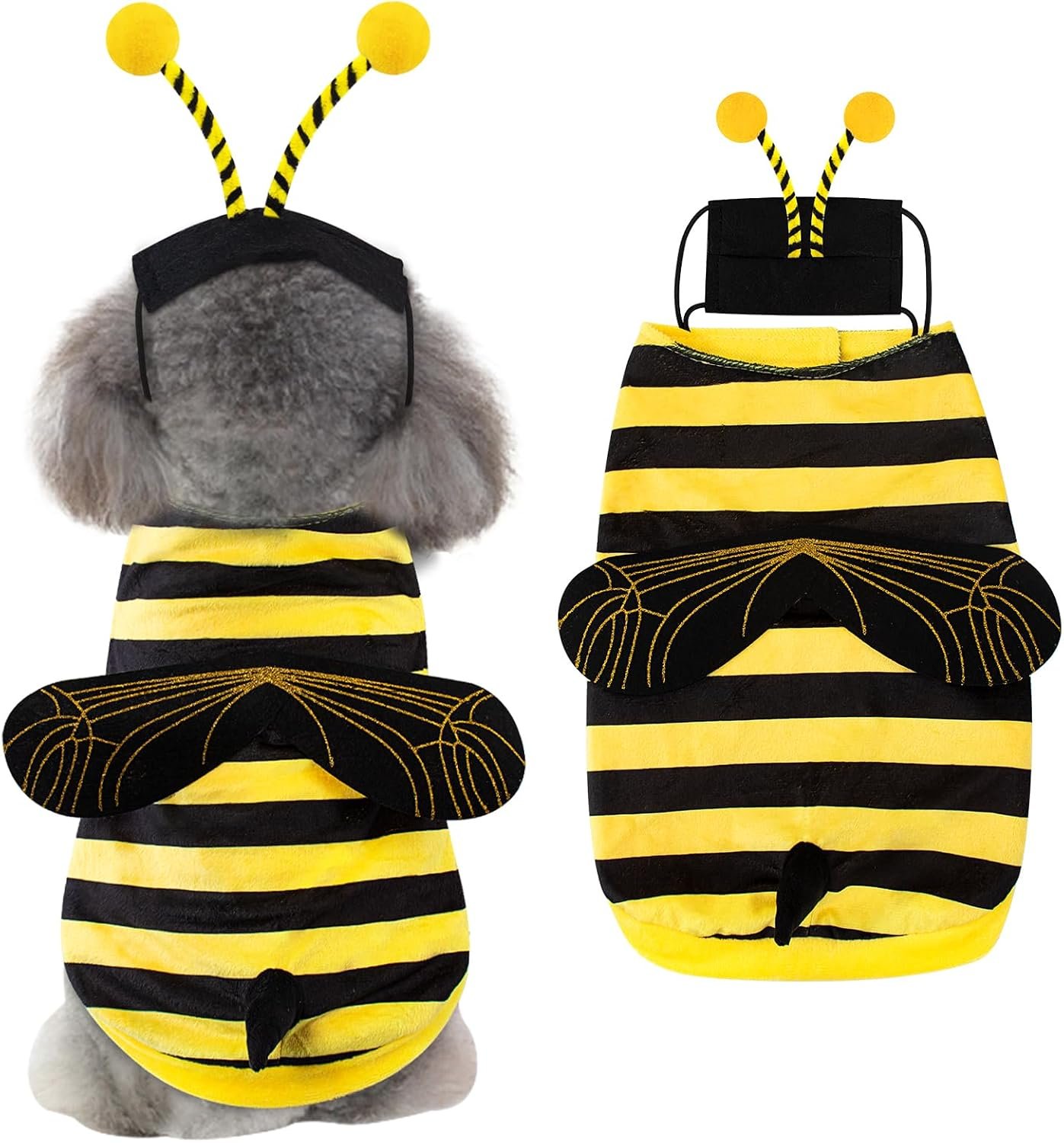 Bee Dog Costume Halloween Dog Costumes for Small Medium Dogs Cats, Bumblebee Pet Outfit with Antenna Hat Funny Pet Costumes Cosplay Clothes Christmas Birthday Party - Image 6