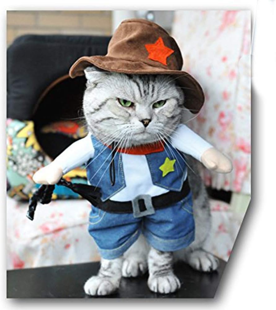 NACOCO Cowboy Dog Costume with Hat - Blue Cat & Small Dog Halloween Costume (Small) - Image 3