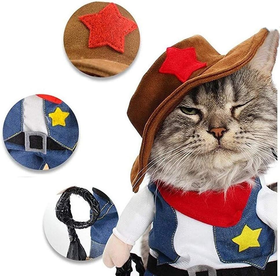 NACOCO Cowboy Dog Costume with Hat - Blue Cat & Small Dog Halloween Costume (Small) - Image 2