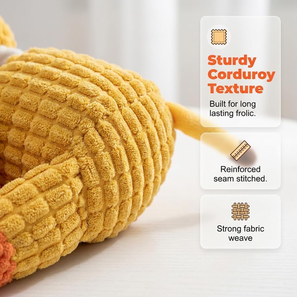 Indestructible Dog Toys for Aggressive Chewers, Squeaky Plush Chew Toy, (Yellow) - Image 3