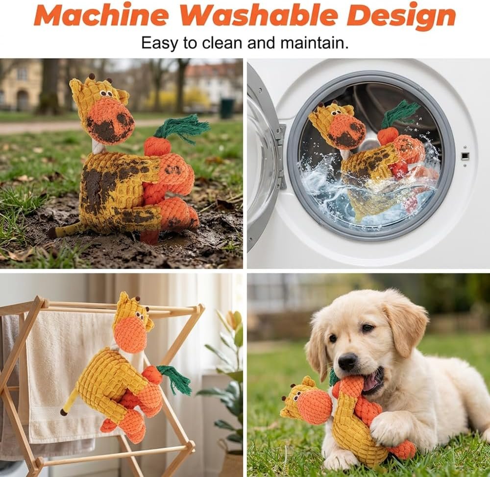 Indestructible Dog Toys for Aggressive Chewers, Squeaky Plush Chew Toy, (Yellow) - Image 5