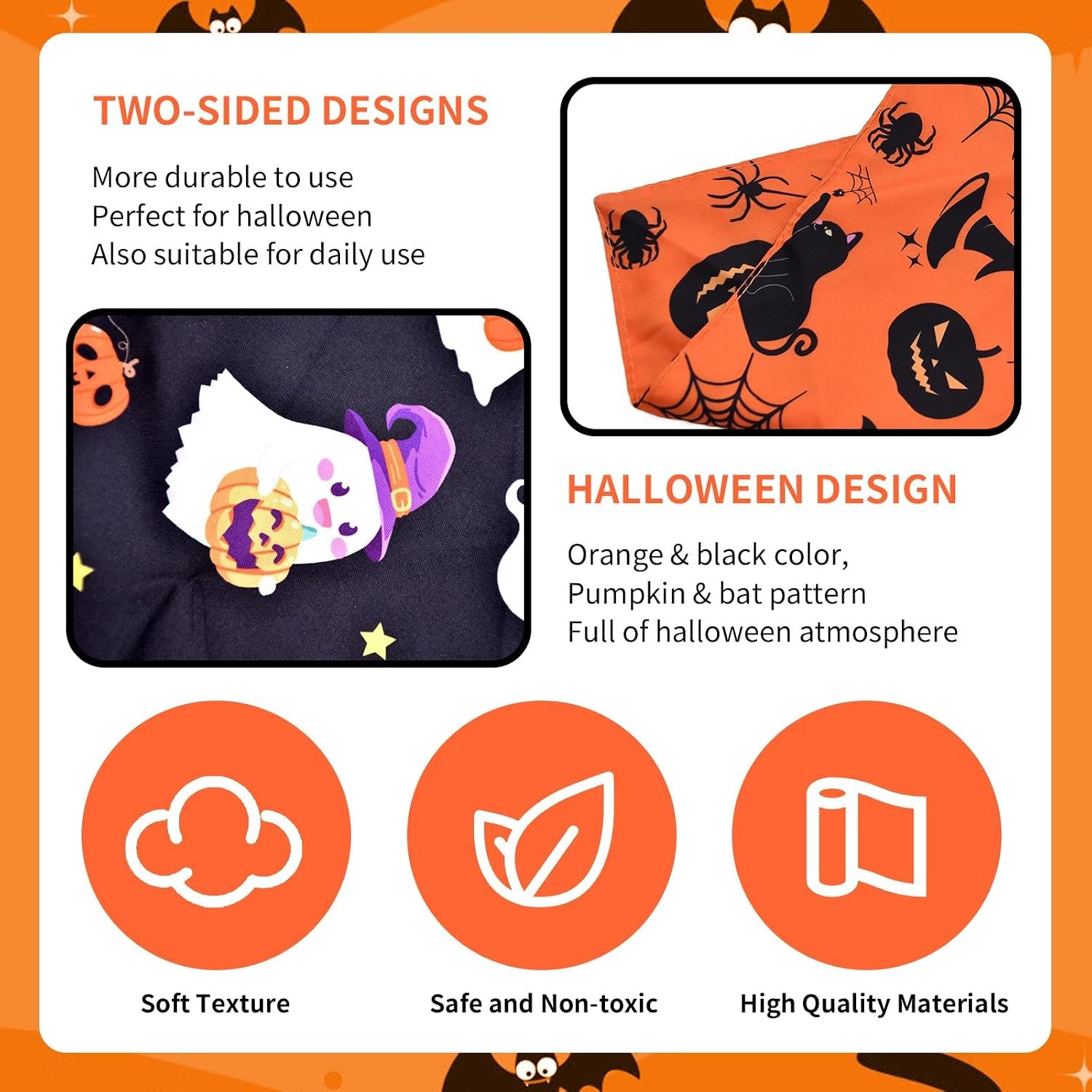 2 Pieces Halloween Dog Bandanas, Double-Sided Reversible Triangle Scarf, Cute Ghost and Pumpkin Design, Spooky Cat and Spider Pattern, Halloween Pet Costume Accessories for Dogs and Cats (Small) - Image 3