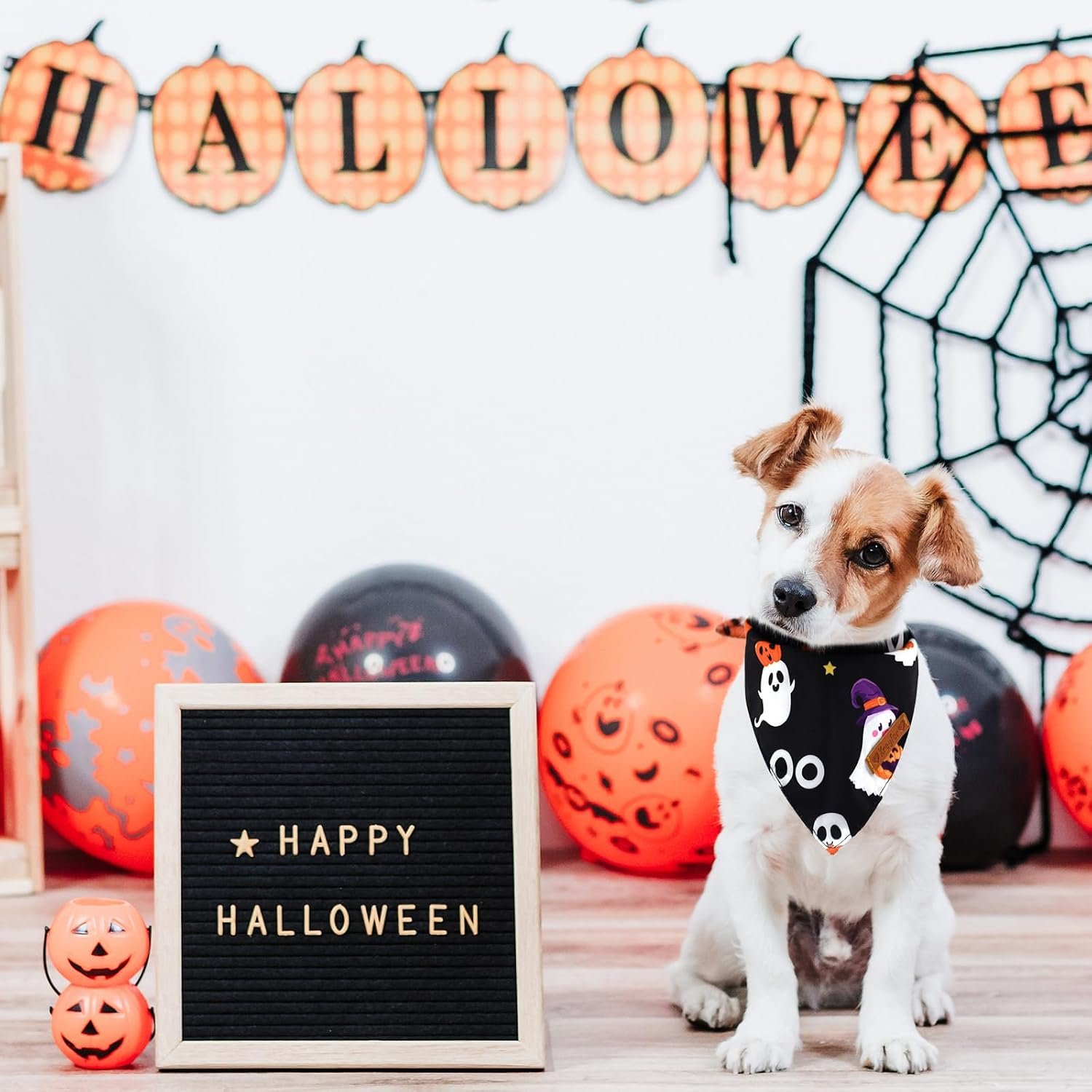 2 Pieces Halloween Dog Bandanas, Double-Sided Reversible Triangle Scarf, Cute Ghost and Pumpkin Design, Spooky Cat and Spider Pattern, Halloween Pet Costume Accessories for Dogs and Cats (Small) - Image 5