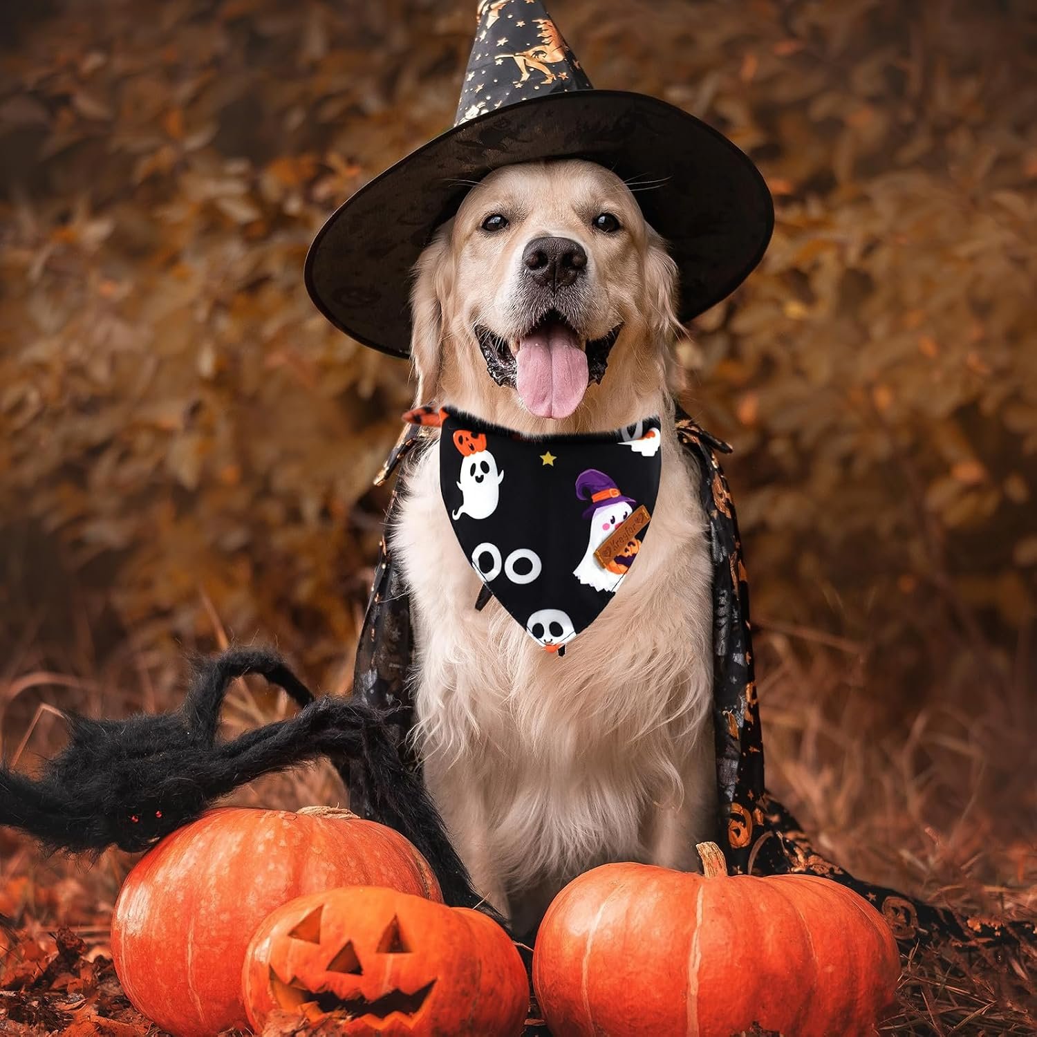 2 Pieces Halloween Dog Bandanas, Double-Sided Reversible Triangle Scarf, Cute Ghost and Pumpkin Design, Spooky Cat and Spider Pattern, Halloween Pet Costume Accessories for Dogs and Cats (Small) - Image 7