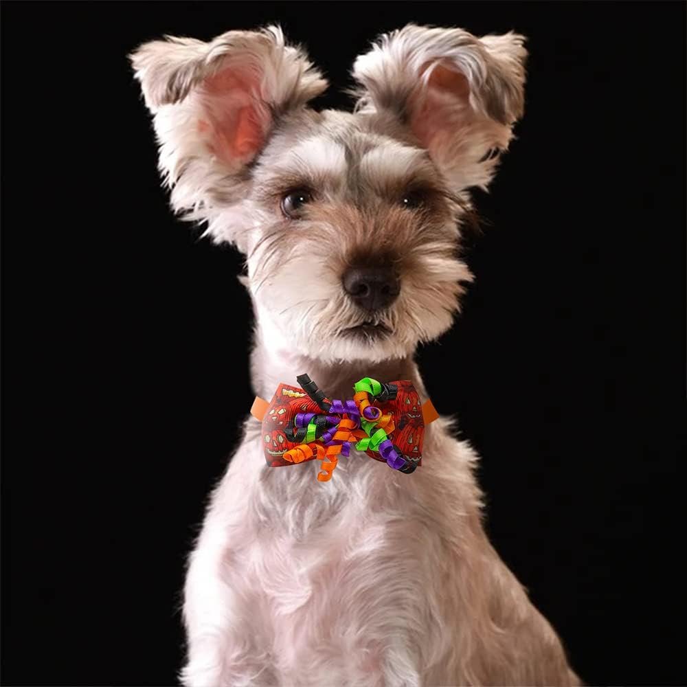 22Pcs Halloween Pet Bow Tie Set, Adjustable Halloween Neck Tie with Pumpkin Ghost Bat Decor for Pet Cats and Dogs - Image 3