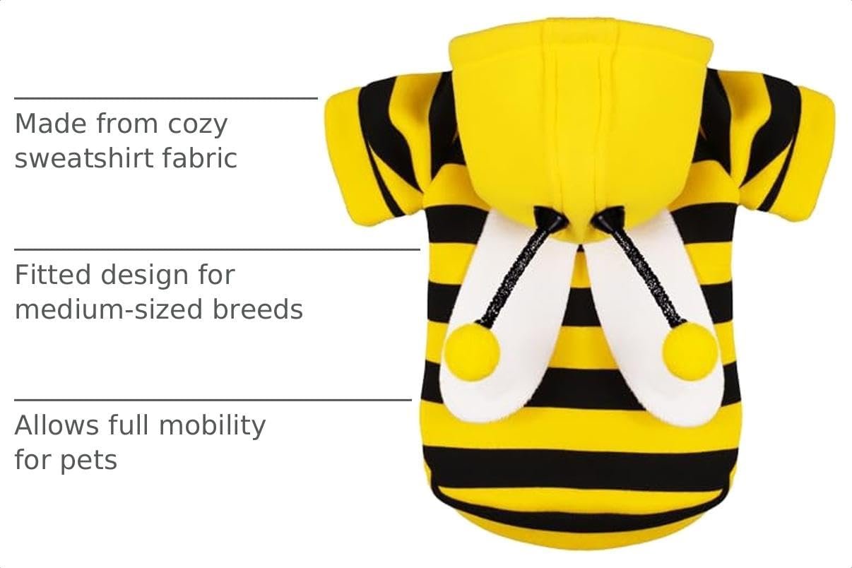 Adorable Bumblebee Halloween Costume Hoodie for Medium Dogs: Featuring Fun Wings and a Cozy Black and Yellow Sweatshirt Design, Perfect for Cosplay and Festive Celebrations! XXS - Image 4