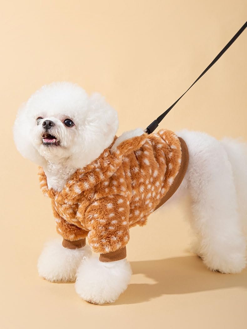 AZA Reindeer Dog Costume Fluffy Christmas Clothes Moose Coat Winter Pet Hoodies Puppy Girl Cute Coat Outfits for Small Dogs Costumes (L(Suitable:9lb-12lb),Moose Brown) - Image 6