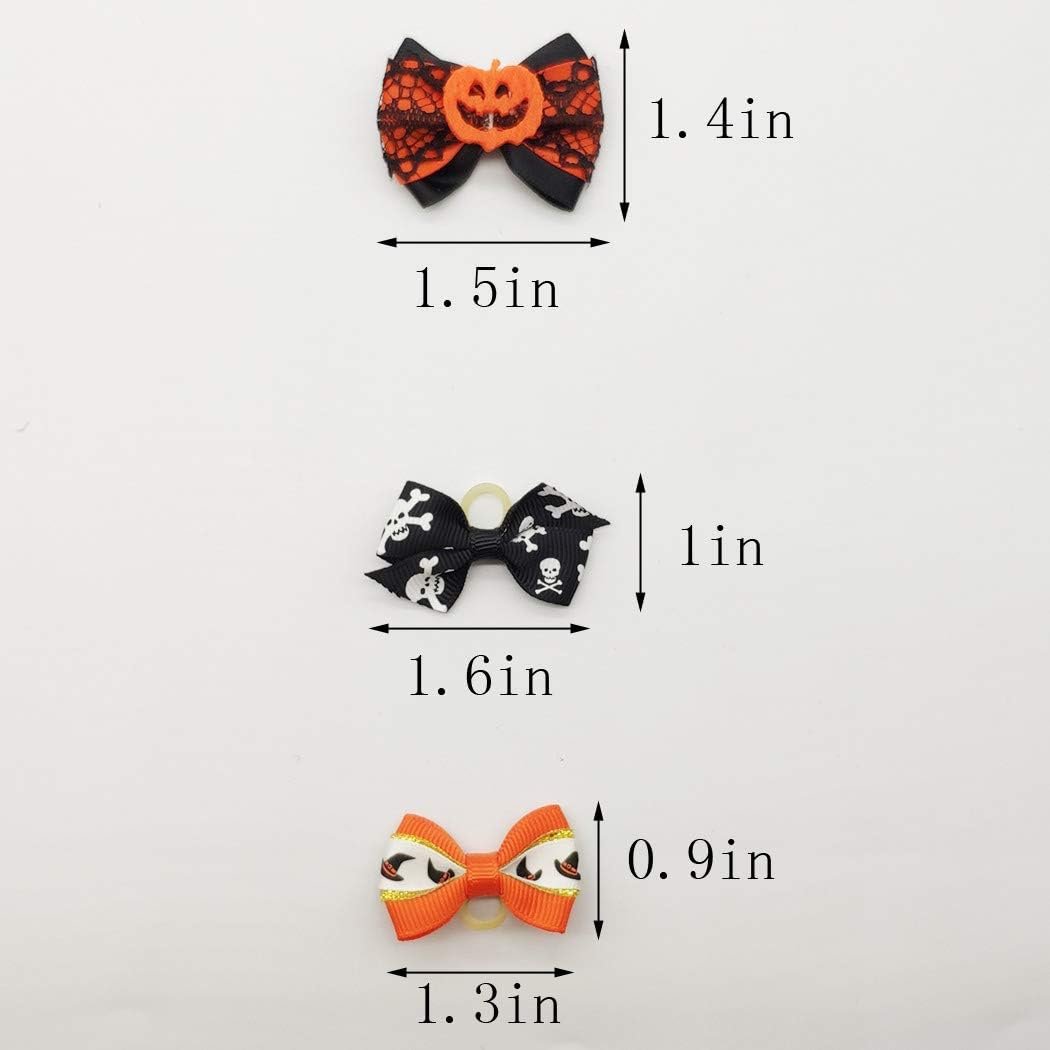 24pcs/12pairs Rhinestone Skull Pet Dog Hair Bows Halloween Designs Puppy Grooming Bows Hair Accessories with Rubber Bands (Bowknot) - Image 3