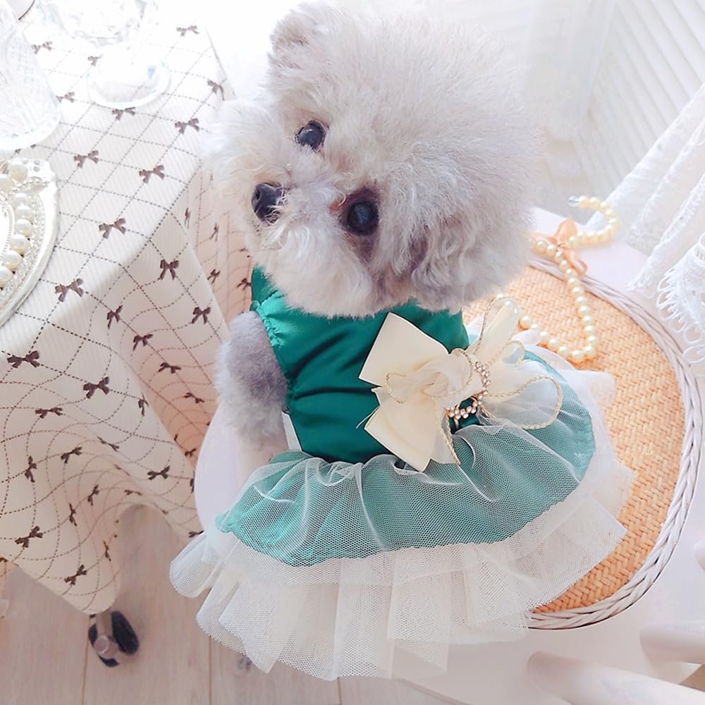 ANIAC Retro Dog Tulle Dress with Leash Ring Spring Summer Girl Puppy Clothes for Small Dog Cat Apparel Formal Pet Prom Dress for Christmas Wedding Birthday Valentines (Small) - Image 2