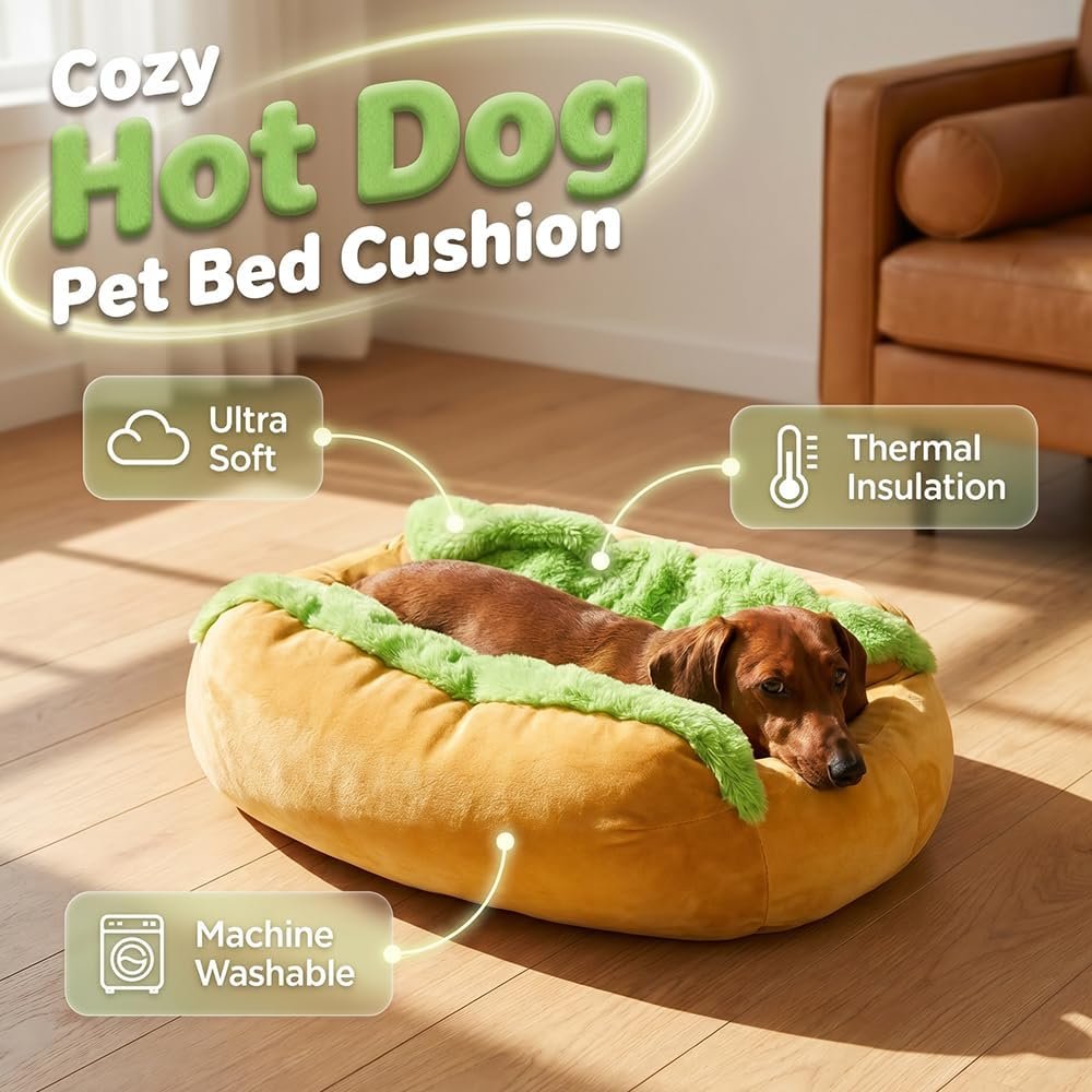 Pet Sleeping Bed, 2026 New Plush Hot Dog Pet Bed (Yellow, 21.65x17.71') - Image 8