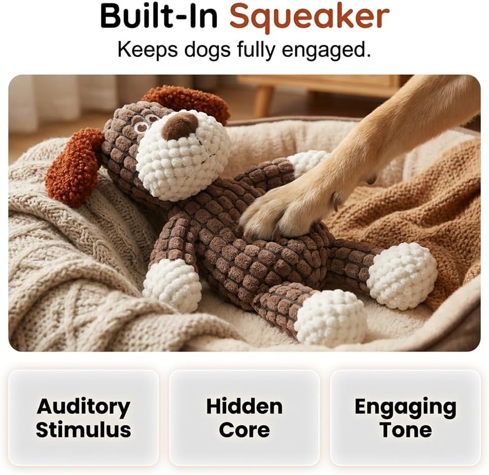 Indestructible Dog Toys for Aggressive Chewers, Squeaky Plush Chew Toy, (Grey) - Image 4