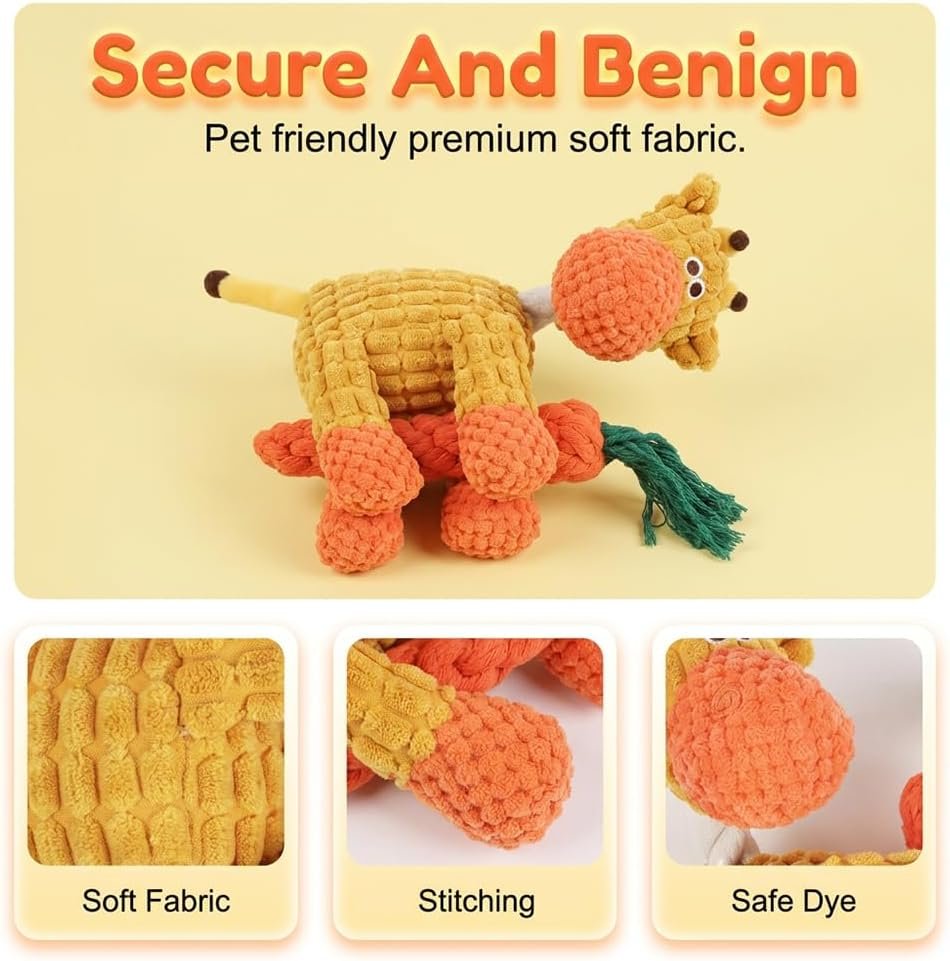 Indestructible Dog Toys for Aggressive Chewers, Squeaky Plush Chew Toy, (Yellow) - Image 7