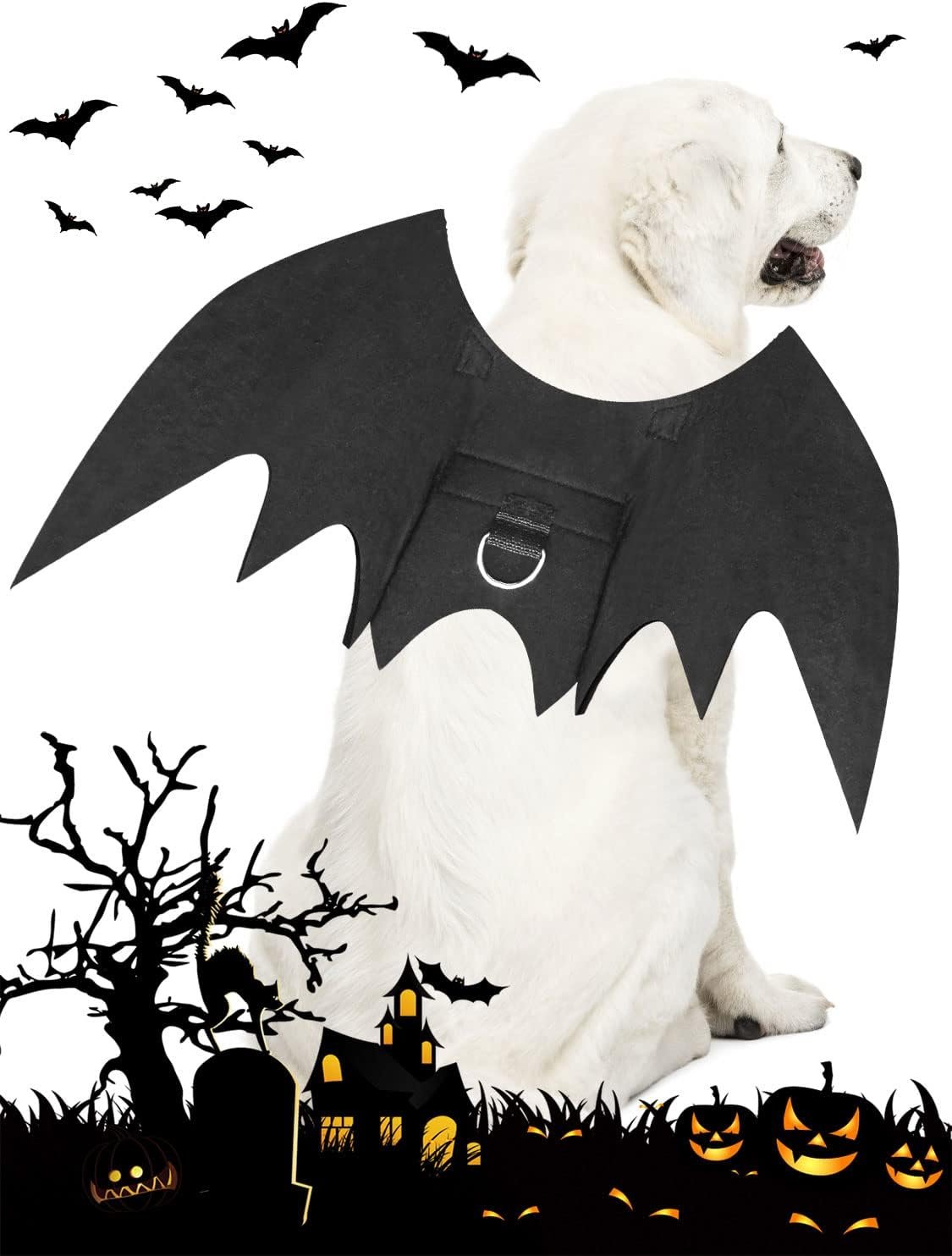 Halloween Dog Bat Wings Costume, Pet Halloween Cosplay Party Dress Up Clothes with Pumpkin Bells for Dogs and Cats - Image 2