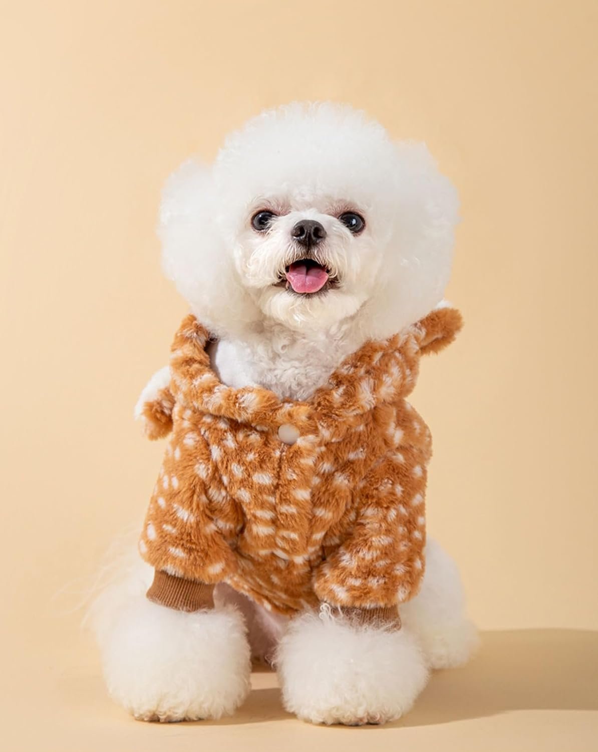 AZA Reindeer Dog Costume Fluffy Christmas Clothes Moose Coat Winter Pet Hoodies Puppy Girl Cute Coat Outfits for Small Dogs Costumes (L(Suitable:9lb-12lb),Moose Brown) - Image 5