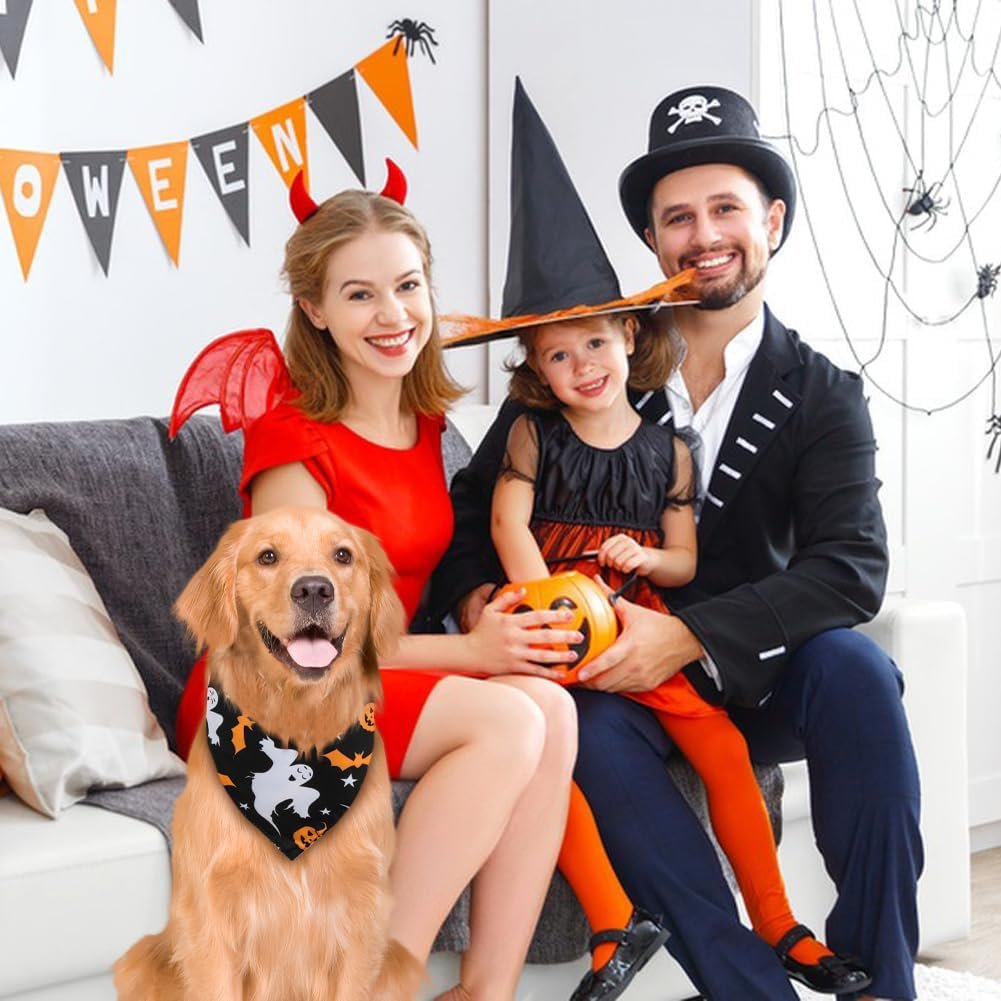 Vivifying 2 Pack Halloween Dog Bandanas, Spooky and Pumpkins Pattern - Image 6