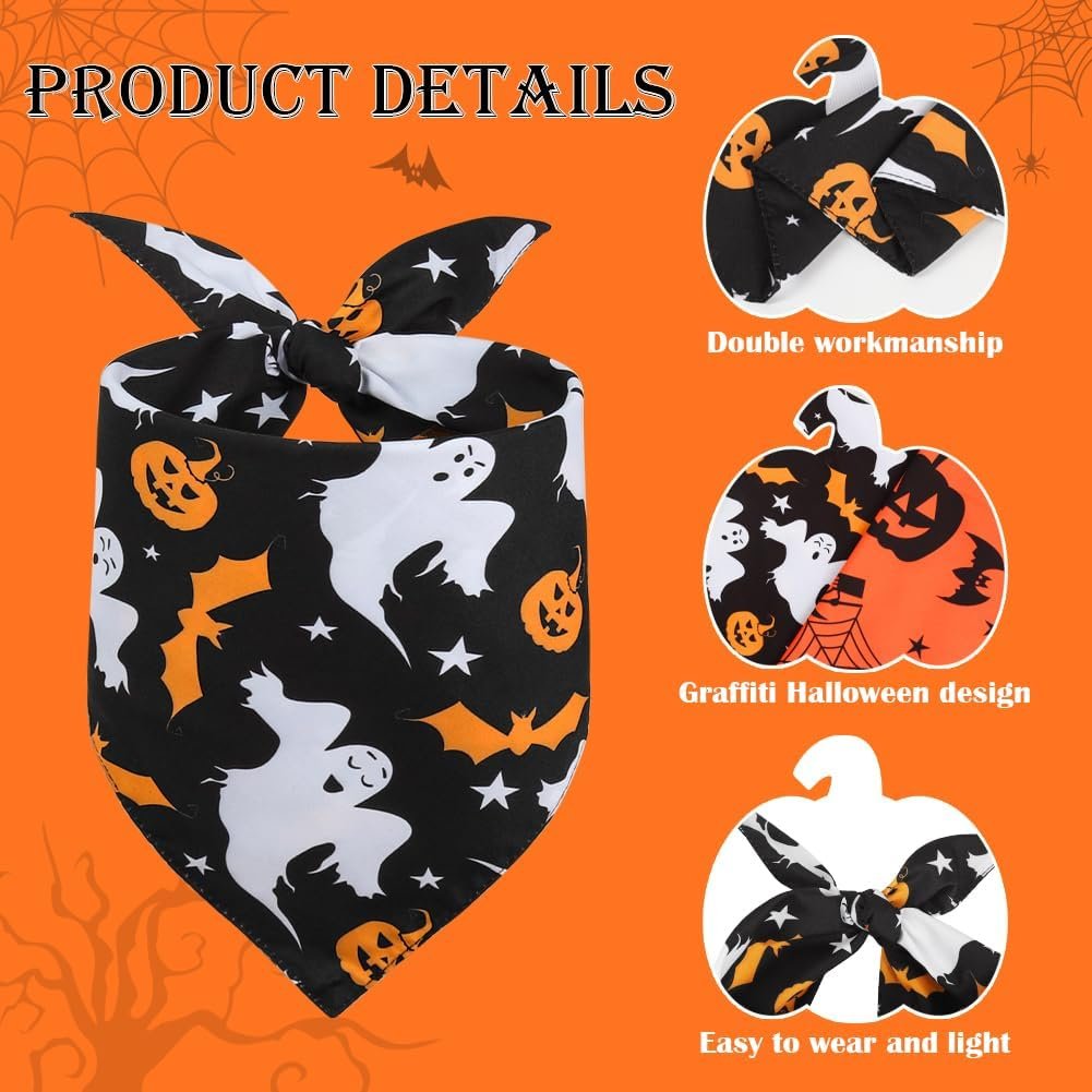 Vivifying 2 Pack Halloween Dog Bandanas, Spooky and Pumpkins Pattern - Image 3