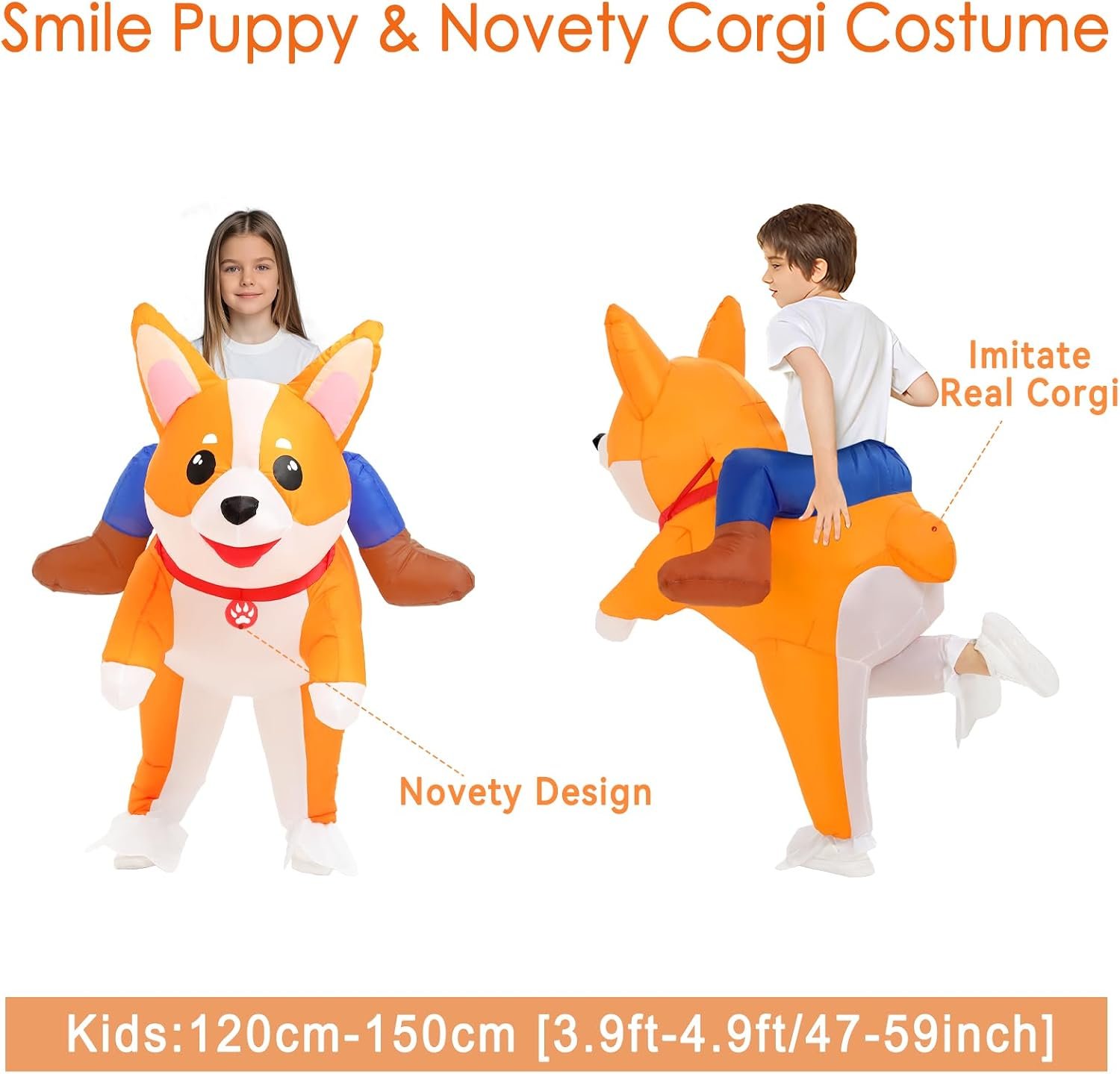 Inflatable Costumes Kids Dog Costume Halloween Blow Up Ride on Corgi Costume Animal Suit for Girls Boys Cosplay Party - Image 2