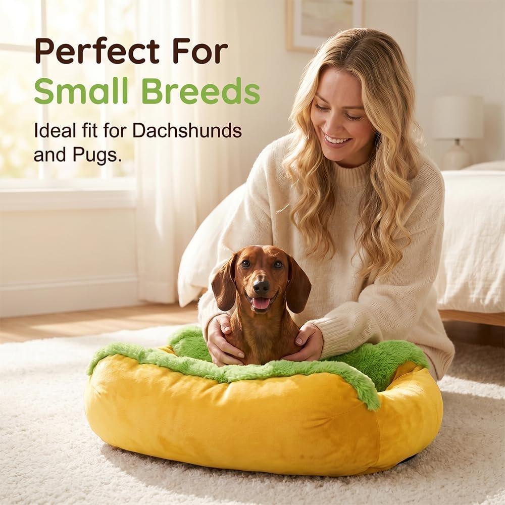Pet Sleeping Bed, 2026 New Plush Hot Dog Pet Bed (Yellow, 21.65x17.71') - Image 9