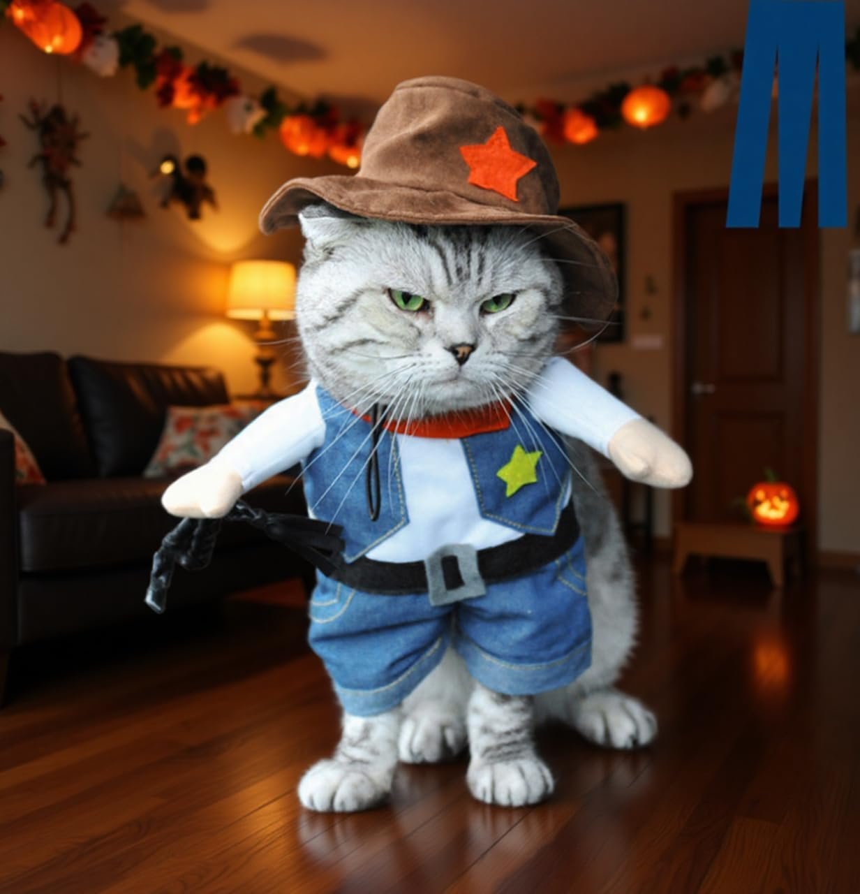 Mikayoo Pet Dog Cat Halloween Costumes,The Cowboy for Party Christmas Special Events Costume,West Cowboy Uniform with Hat,Funny Pet Cowboy Outfit Clothing for Dog cat(XS) Blue - Image 4