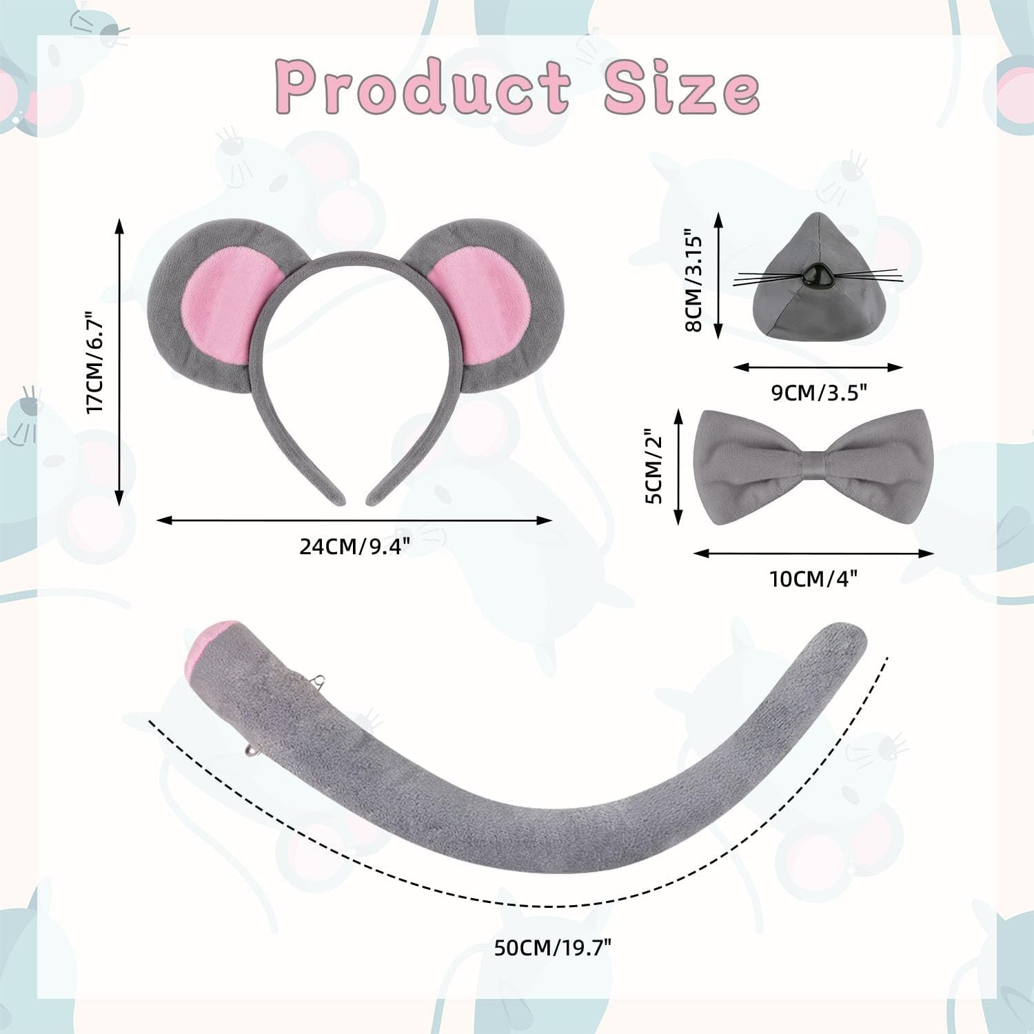 Rat Costume Set, Mouse Ears Headband, Tail, Animal Cosplay for Halloween, Role Play, Dress Up, Party Accessories - Image 6