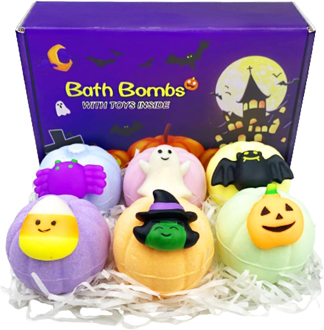 Jofan 6 Pack Halloween Pumpkin Bath Bombs with Halloween Squishy Toys Inside for Kids Girls Boys Halloween Toys Halloween Treat Bags Gifts - Image 2