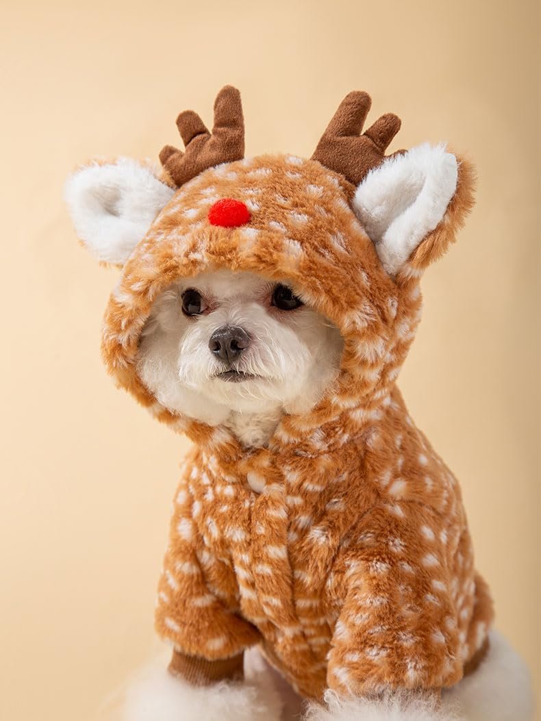 AZA Reindeer Dog Costume Fluffy Christmas Clothes Moose Coat Winter Pet Hoodies Puppy Girl Cute Coat Outfits for Small Dogs Costumes (L(Suitable:9lb-12lb),Moose Brown) - Image 2