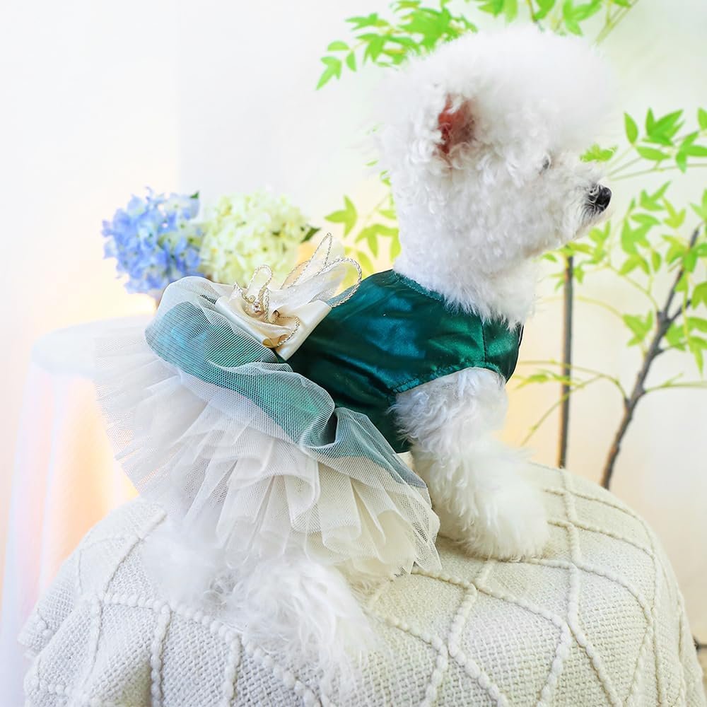 ANIAC Retro Dog Tulle Dress with Leash Ring Spring Summer Girl Puppy Clothes for Small Dog Cat Apparel Formal Pet Prom Dress for Christmas Wedding Birthday Valentines (Small) - Image 3
