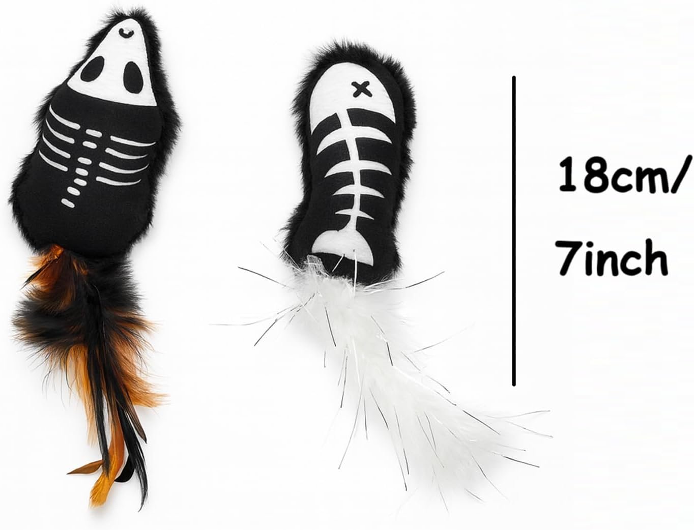 Halloween Cat Toys – 2-Pack Interactive Plush Fishbone and Mouse Bone Catnip Toys with Feather Tails for Indoor Cats - Image 5