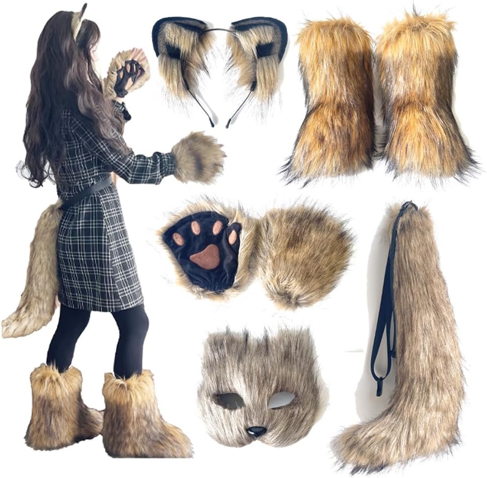cat mask and Tail Animal Costume wi...