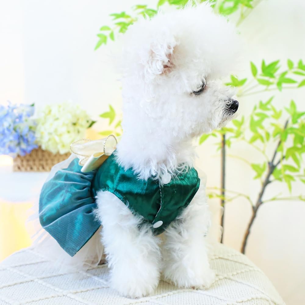 ANIAC Retro Dog Tulle Dress with Leash Ring Spring Summer Girl Puppy Clothes for Small Dog Cat Apparel Formal Pet Prom Dress for Christmas Wedding Birthday Valentines (Small) - Image 5
