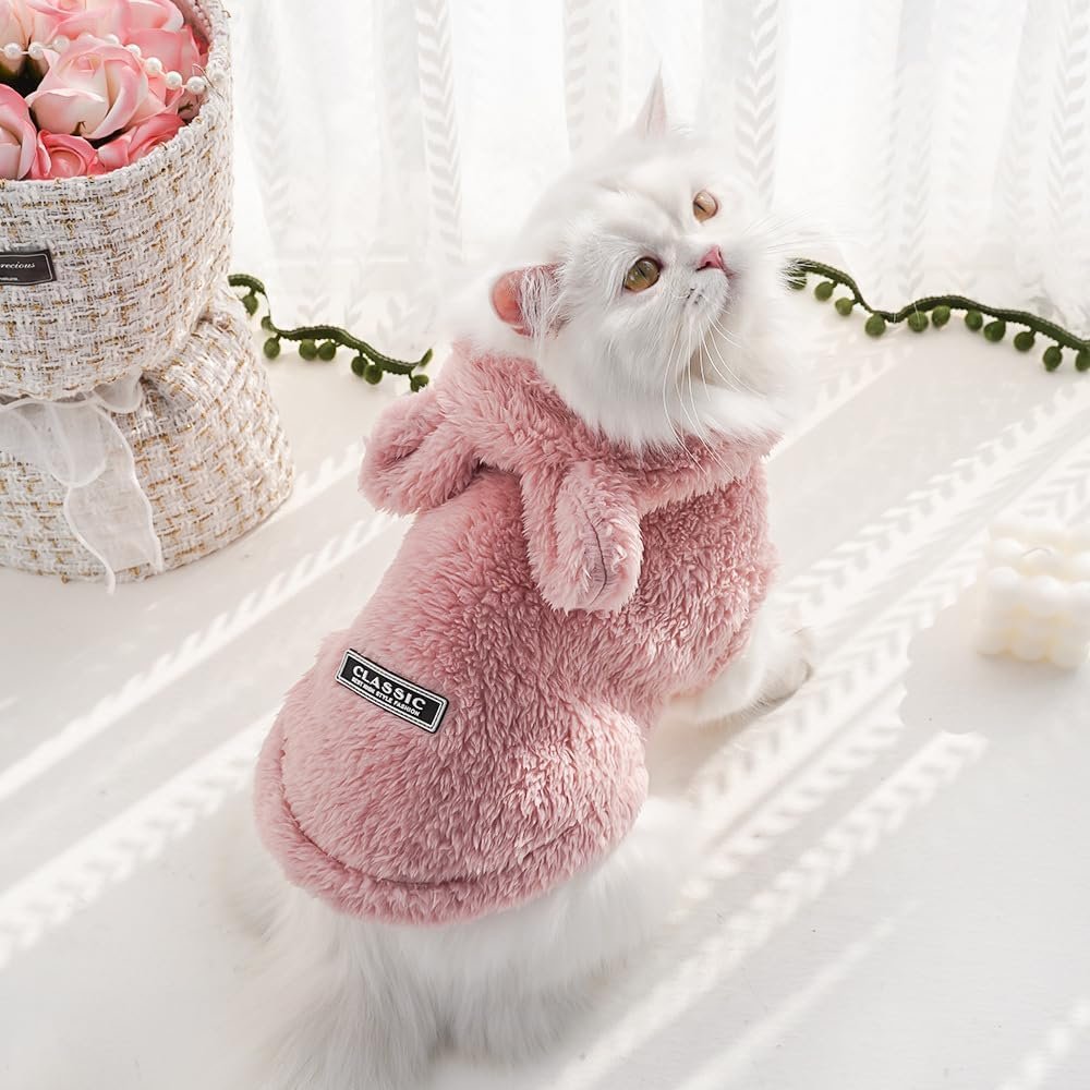 Selena Cat Bunny Ears Costume Cute Dog Kitten Hoodies Sweater Rabbit Ears Puppy Pet Apparel (Small,Pink) - Image 2
