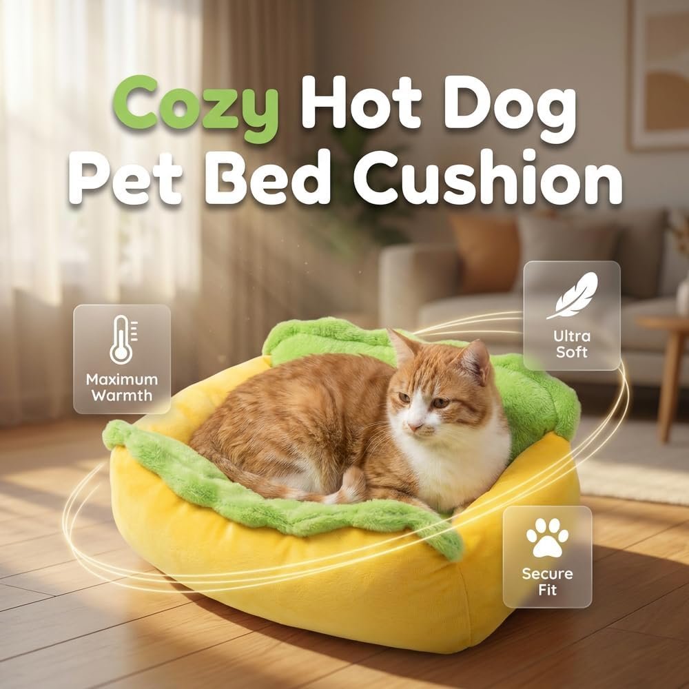 Pet Sleeping Bed, 2026 New Plush Hot Dog Pet Bed (Yellow, 21.65x17.71') - Image 3