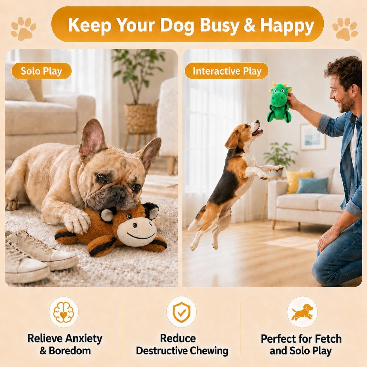 Drmstow 3-Pack Squeaky Plush Dog Toys for Small and Medium Dogs - Image 4