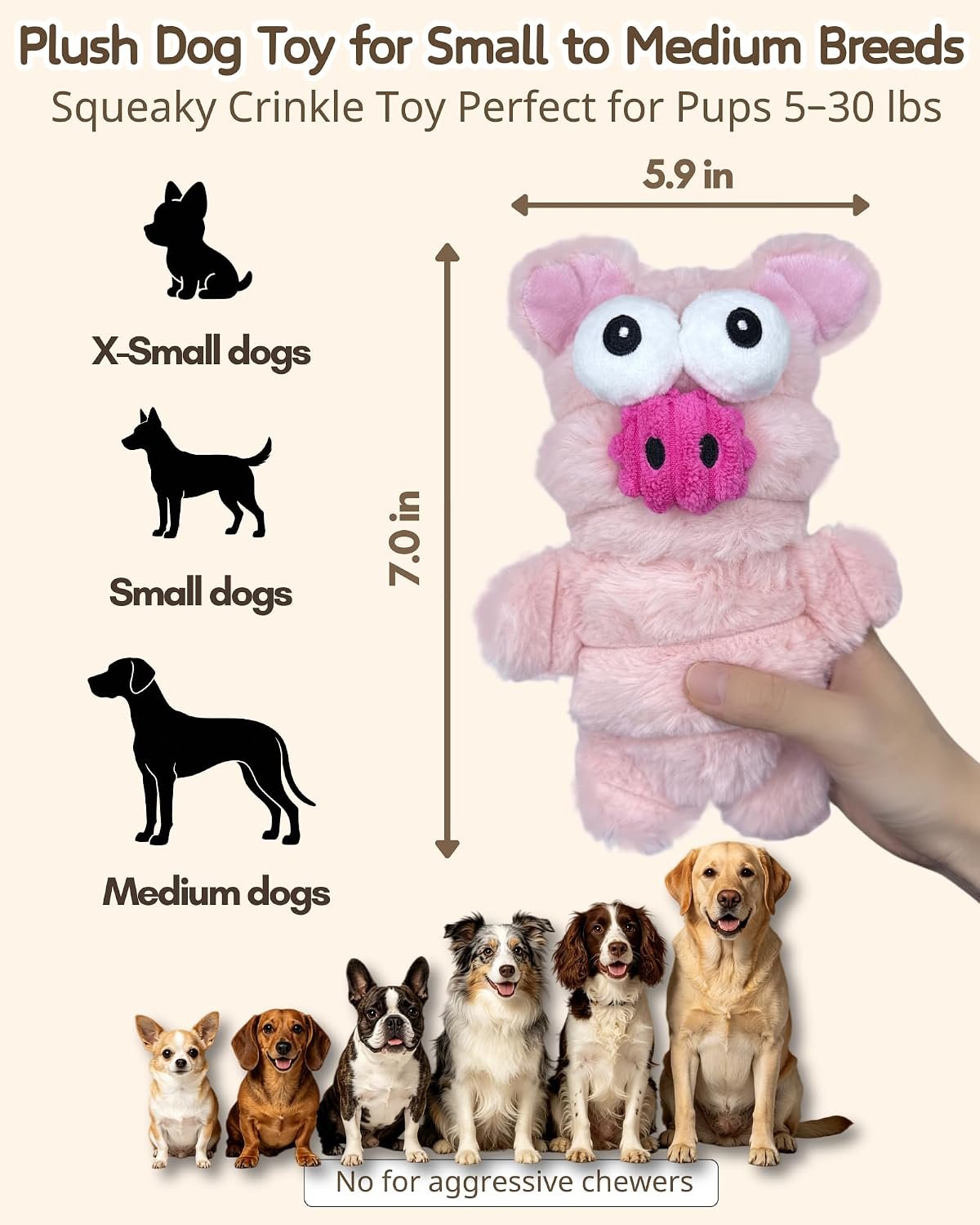 BoYoYo 5 Pack Plush Squeaky Dog Toys for Small Dog,Stuffed Animal Puppy Toy - Image 2