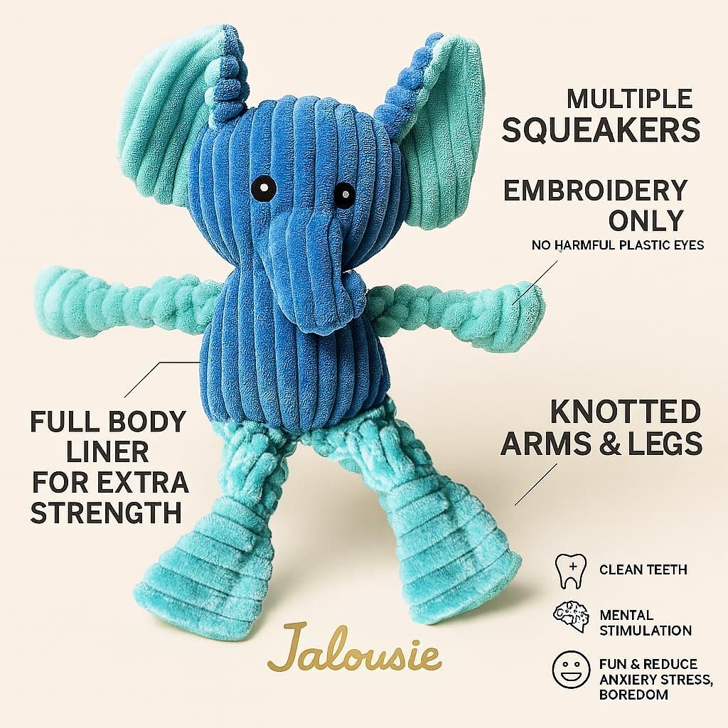 Jalousie Plush Toys Assortment Value Bundle Puppy Pet Mutt Squeak Toy for Medium Large Dogs (5 Pack Knotted) - Image 2