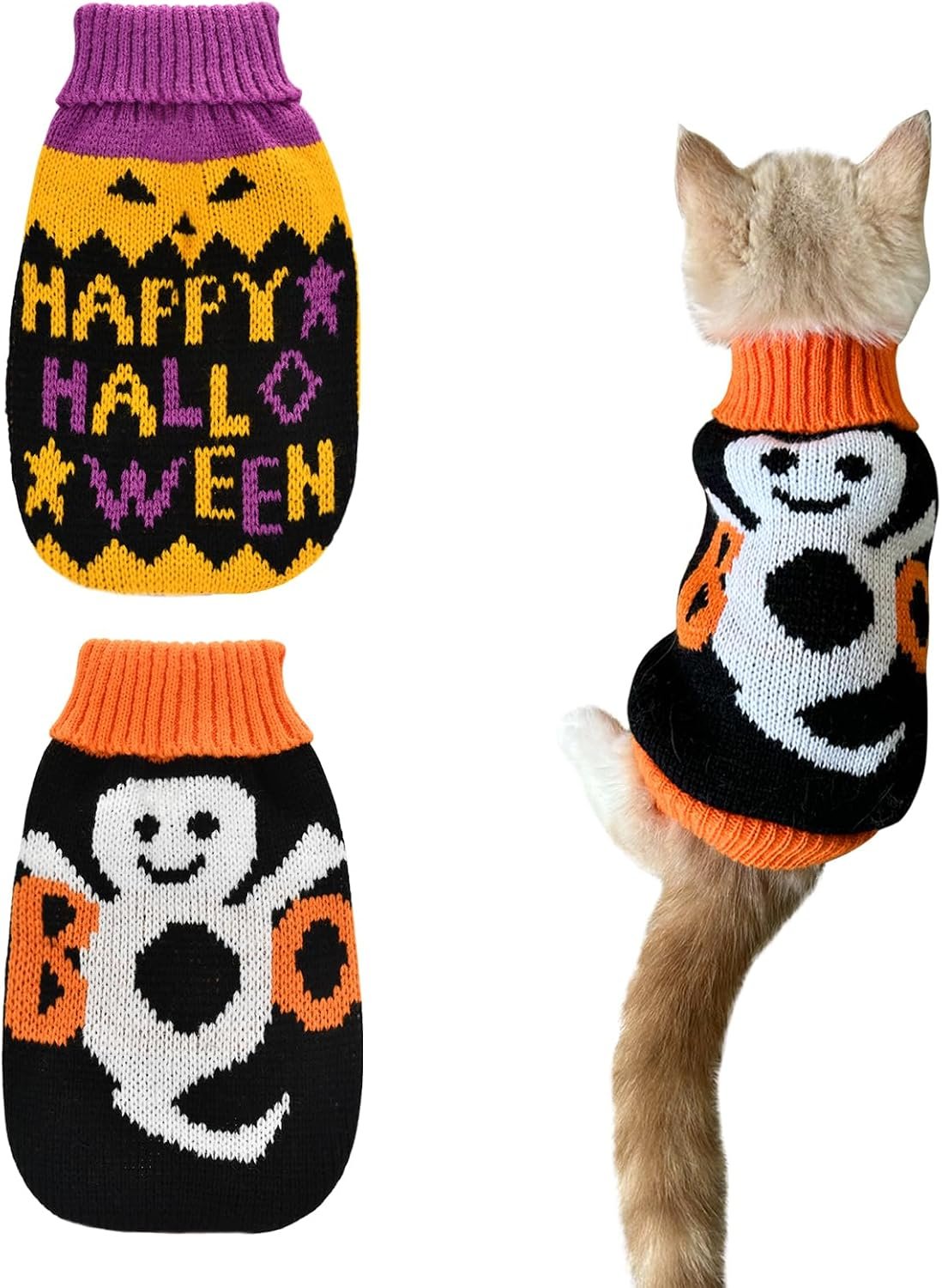 2Pcs Halloween Dog Sweaters Kitten ...