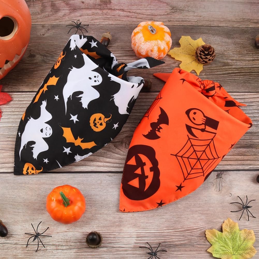 Vivifying 2 Pack Halloween Dog Bandanas, Spooky and Pumpkins Pattern - Image 7