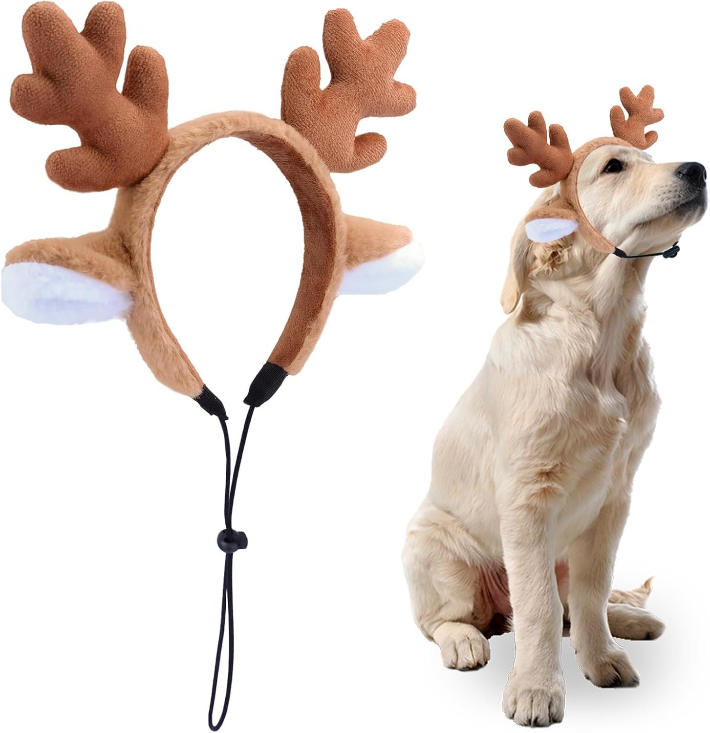 Beviliu Dog Reindeer Antlers Headba...