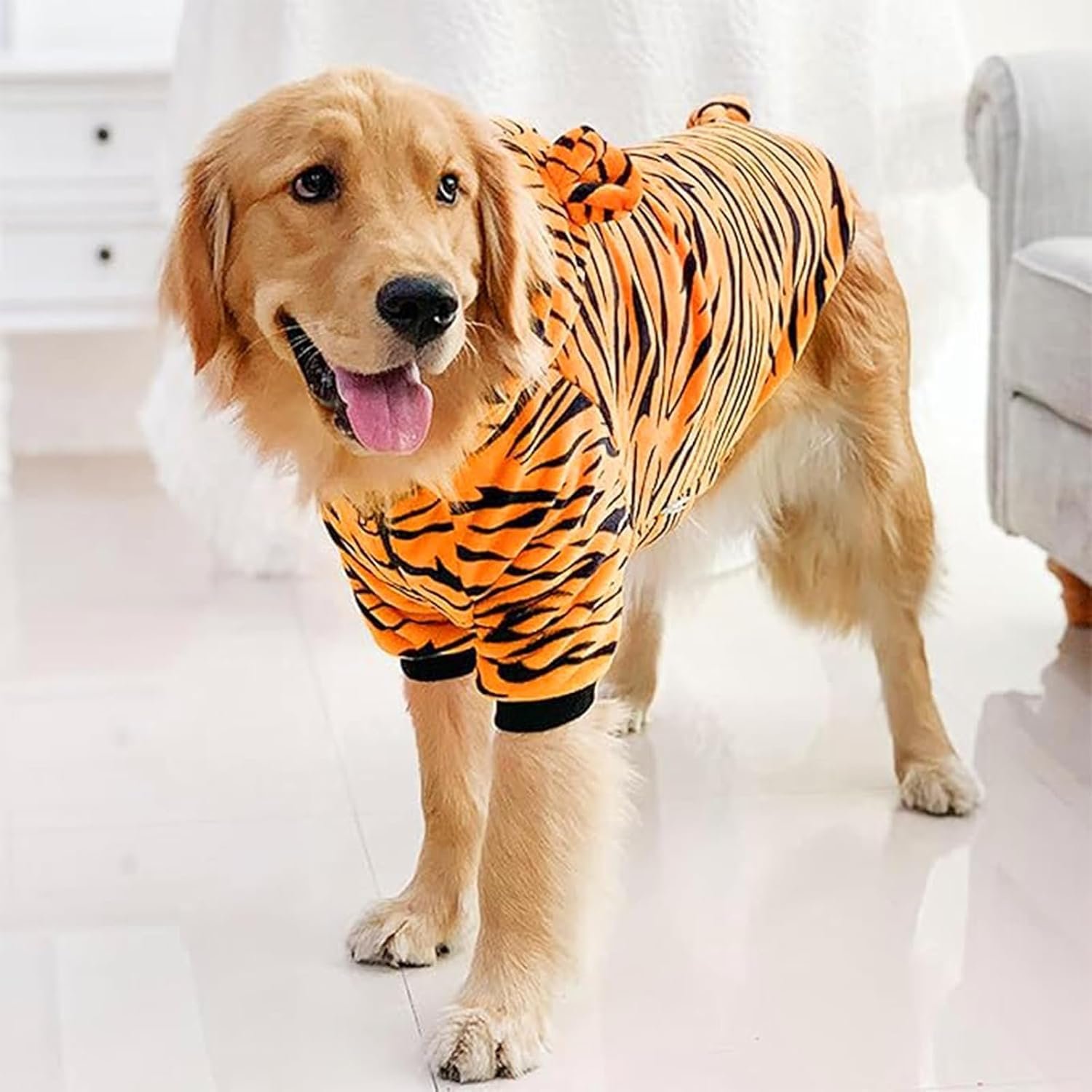 HOTUMN Large Dog Tiger Costumes - Halloween Dog Cosplay Costume Pet Warm Thick Clothes and Cute Hoodie Winter Coat for Medium Large Dogs(Tiger,6X-Large) - Image 2