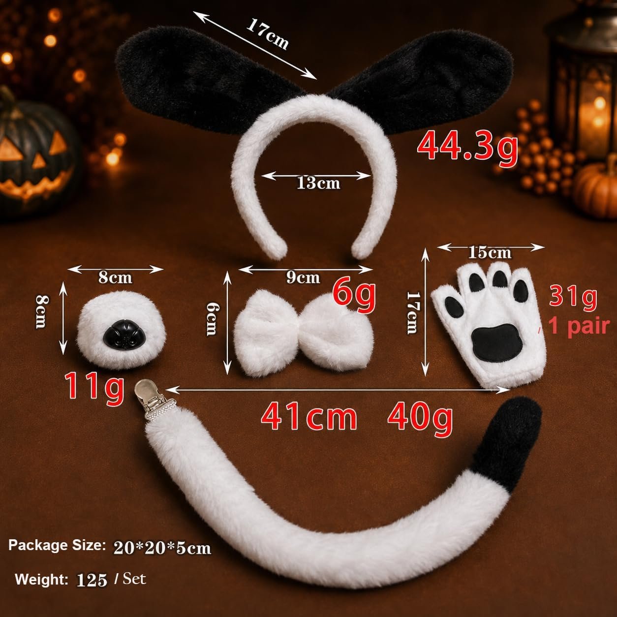 6PCS Puppy Dog Costume Set for Adults, Puppy Dog Ears Headband, Paw Gloves, Dog Nose, Tail, Bow Tie & Bell Collar, Halloween Dog Cosplay Costume Accessories - Image 3