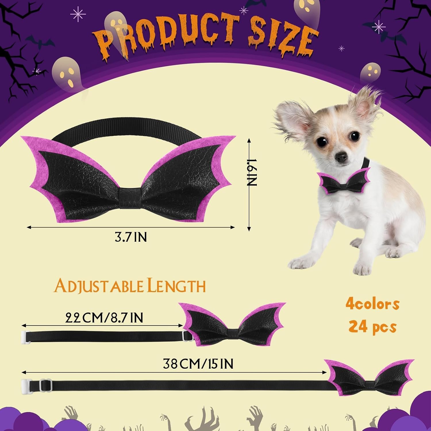 Talltalk 24 Pcs Halloween Dog Collars Bat Bowties Adjustable Multicolor - Image 2