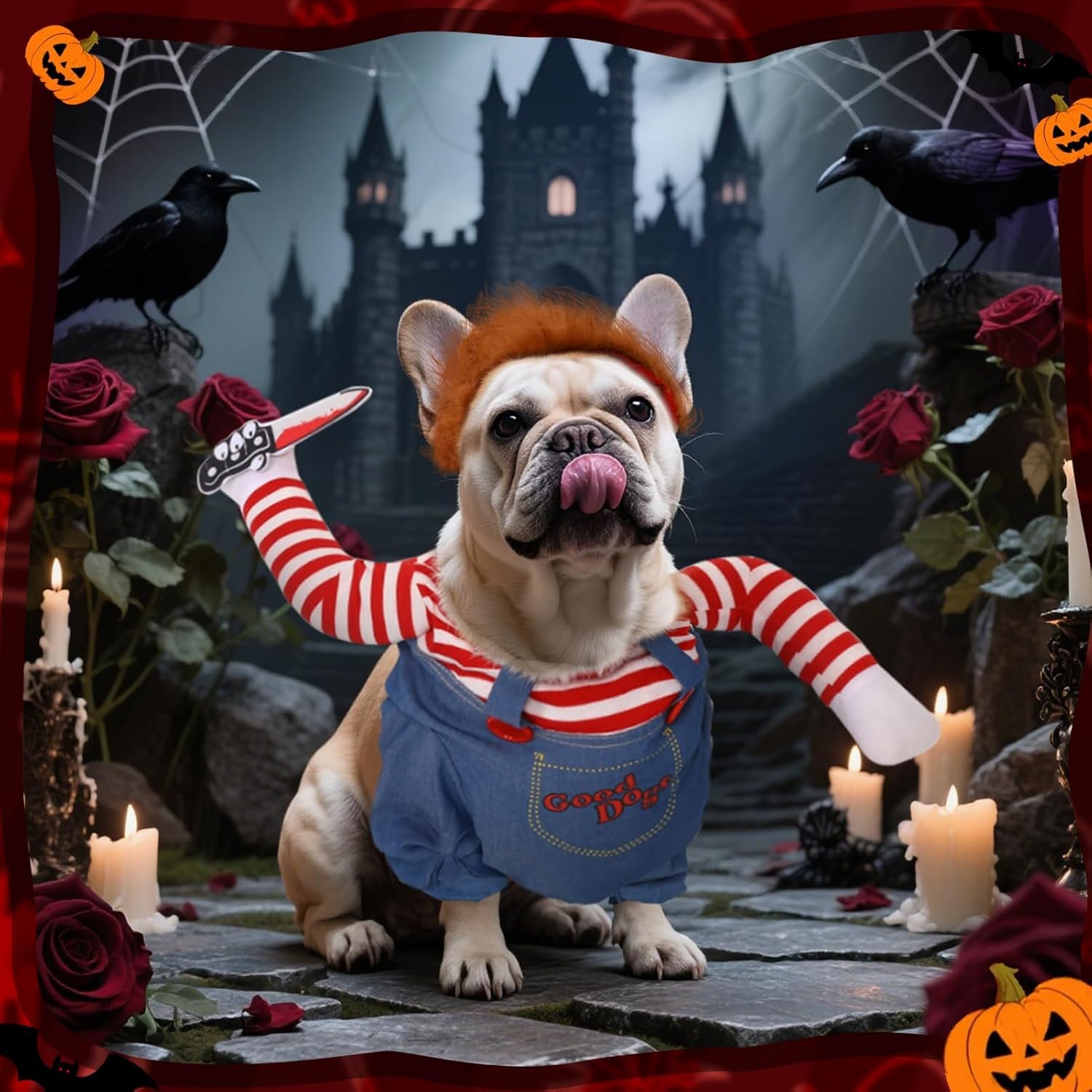 T2Y Dog Halloween Costume Pet Deadly Doll Chucky Dogs Costume with Knife & Wig, Dog Costumes for Medium Dogs Funny Party Cosplay Halloween for Corgi, Pug, Frenchie, Dachshund【M】 - Image 7