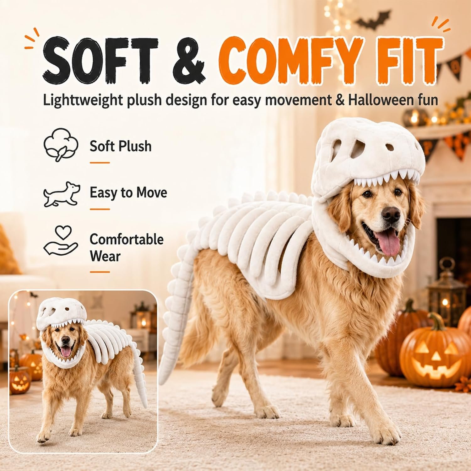 Dog Dinosaur Costume, Glow in the Dark Dinosaur Halloween Costume for Dogs (47.2inch(Big Dog)) - Image 4