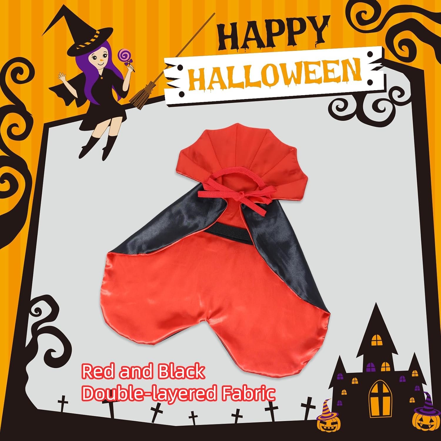 ROSAUI Halloween Pet Vampire Cape – 23.62″ Adjustable Red & Black Costume for Large Dogs (Golden Retriever, Labrador, German Shepherd) Spooky Cloak with Stand-Up Collar (L Size) - Image 4