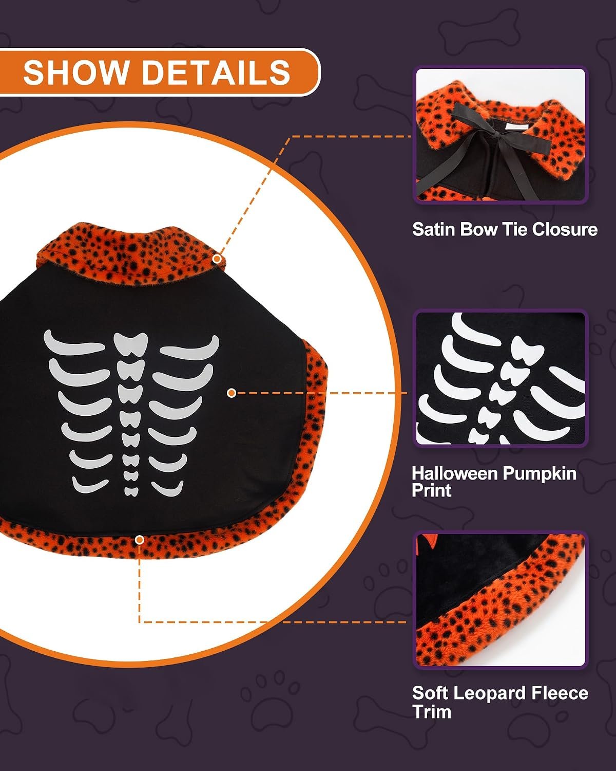 Dog Halloween Costumes, Small Dog Velvet Cloak, with Cute Halloween Pattern Funny Cape for Small Puppy and Kitten Cosplay Party.(White Medium) - Image 4